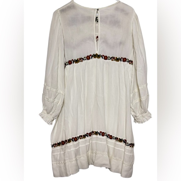 Free People Pasadena Ivory Cream Embroidered Mini Dress Long Sleeve Size Large - Picture 8 of 16